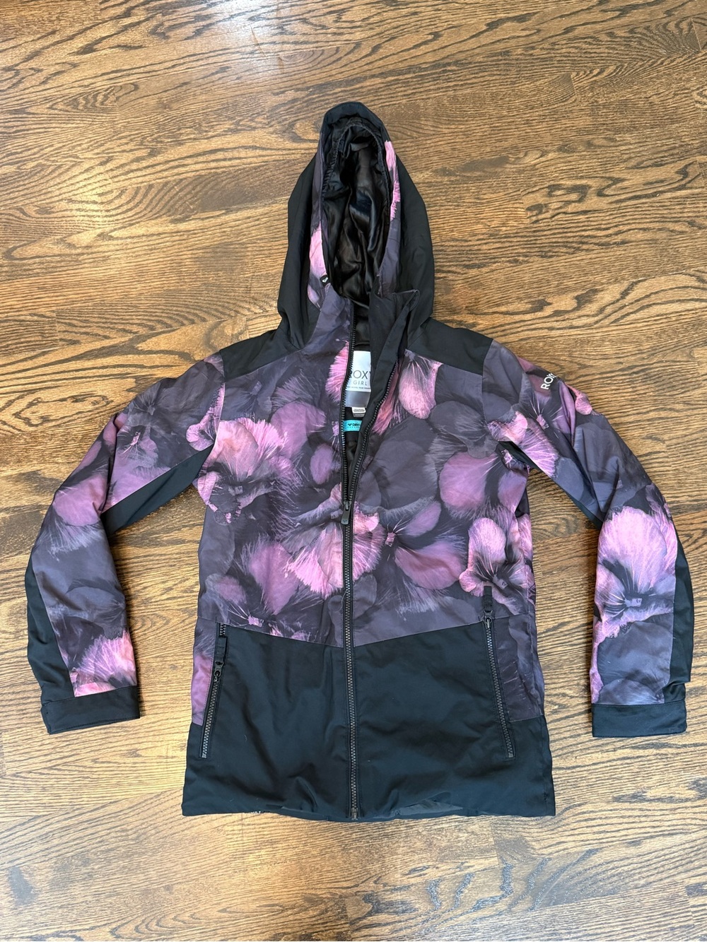 Roxy Pink & Black Floral Hooded Ski Coat XL